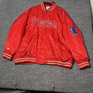 Philadelphia Phillies Bomber Jacket Mens 5X Red Satin Varsity Snap Majestic MLB